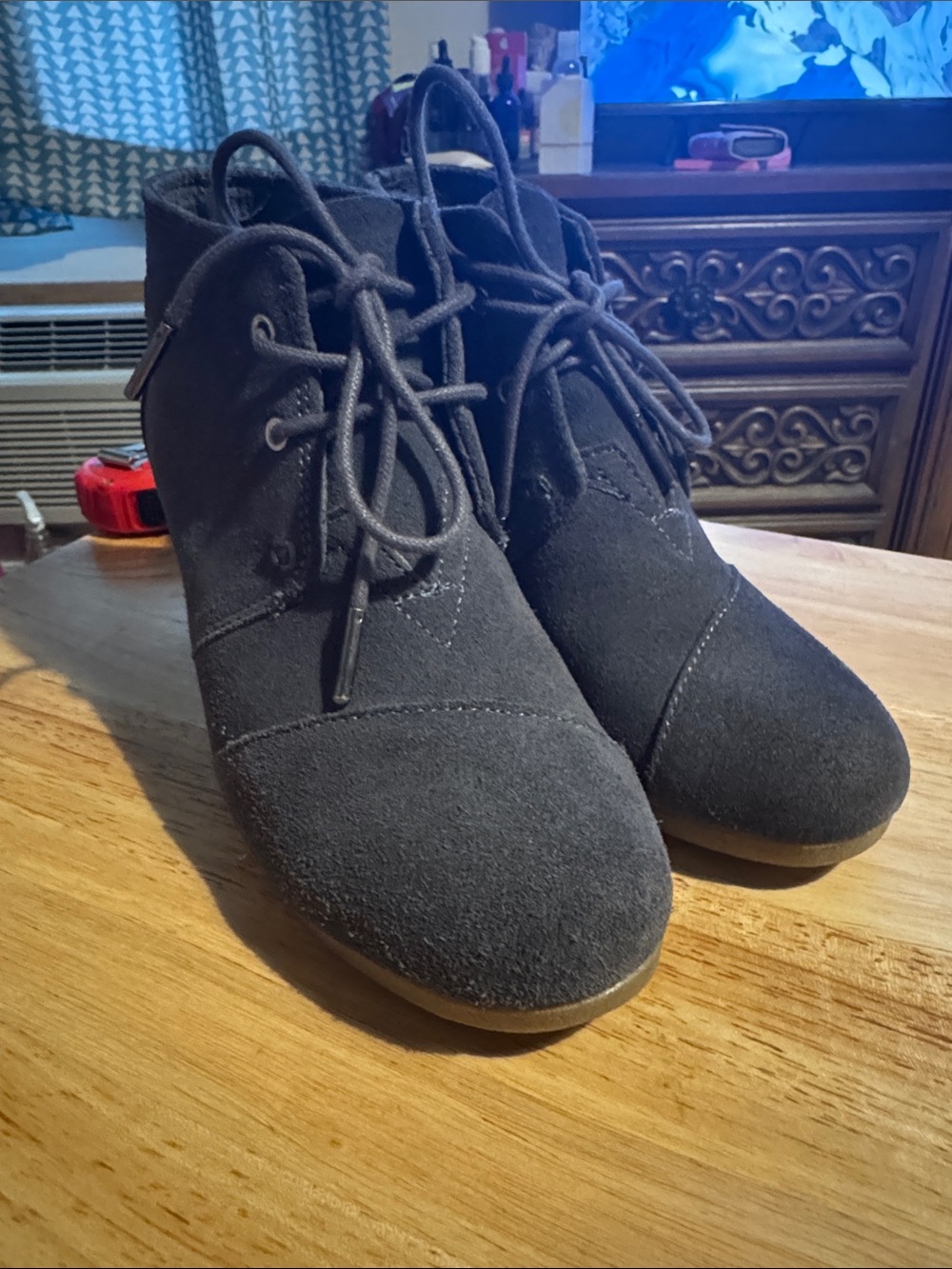 Toms Charcoal Lace-Up Ankle Booties